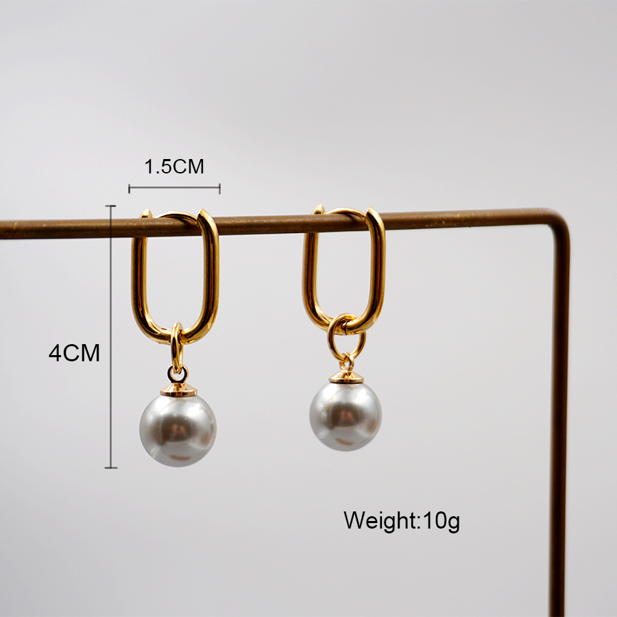 1 Pair Retro Round 304 Stainless Steel Imitation Pearl Titanium Steel Pearl Gold Plated Drop Earrings display picture 8