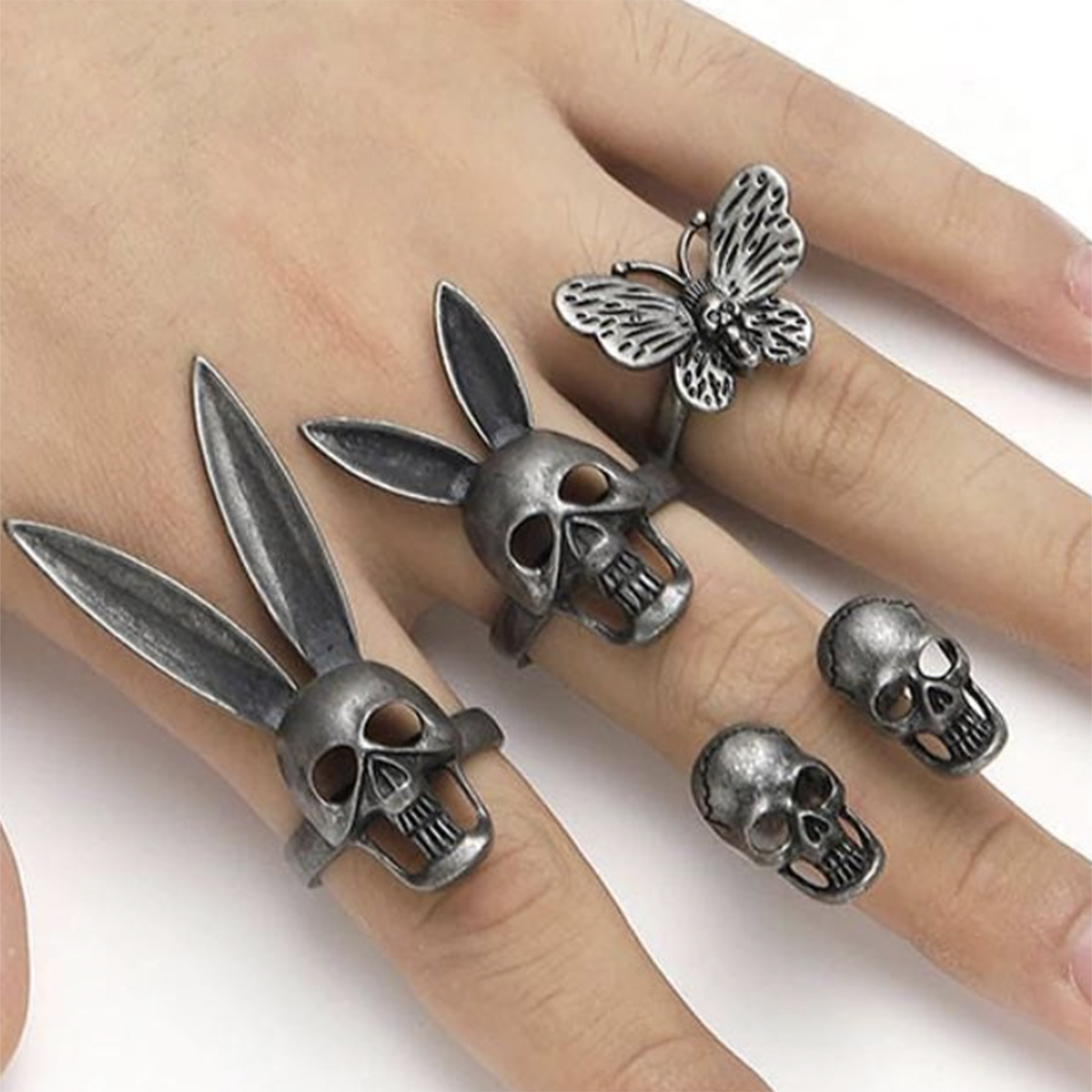 Classic Style Bunny Ears Geometric Skull Mixed Materials Stoving Varnish Plating Gold Plated Silver Plated Women's Open Rings display picture 1
