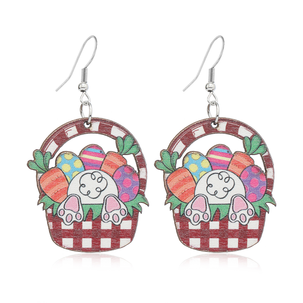 1 Pair Cute Rabbit Painted Wood Silver Plated Drop Earrings display picture 12