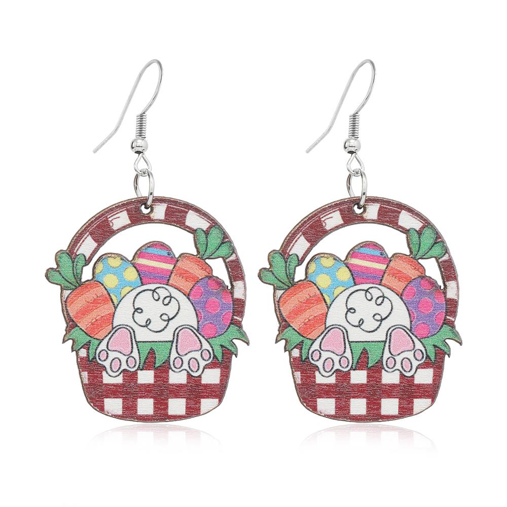 1 Paire Mignon Lapin Peint Bois Plaqué Argent Boucles D'oreilles display picture 12