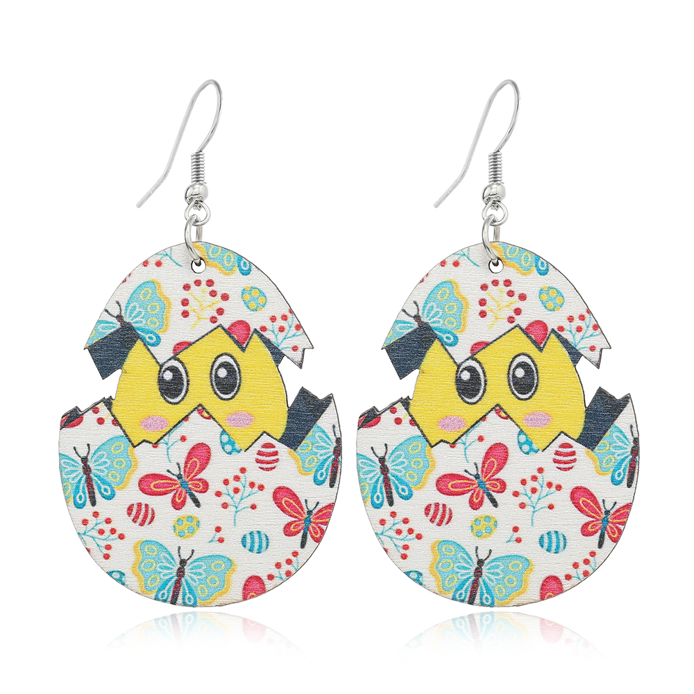 1 Paire Mignon Lapin Peint Bois Plaqué Argent Boucles D'oreilles display picture 19