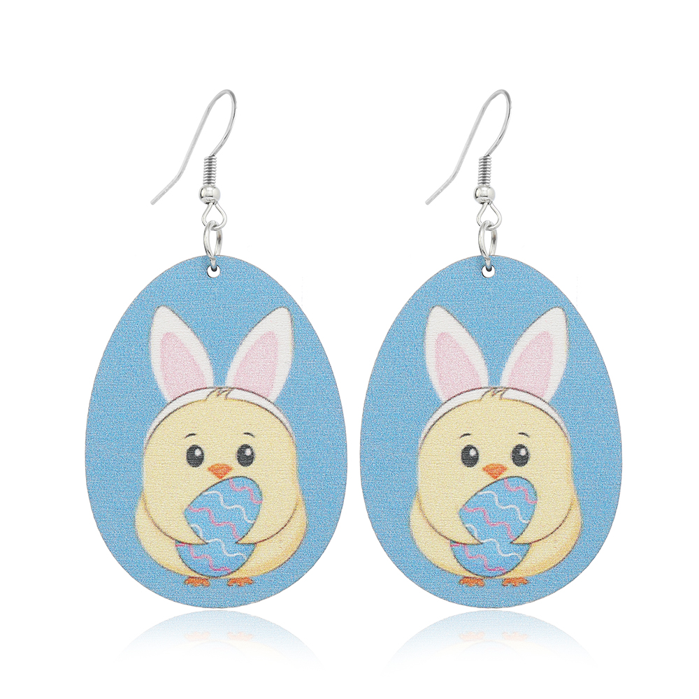 1 Pair Cute Rabbit Painted Wood Silver Plated Drop Earrings display picture 24