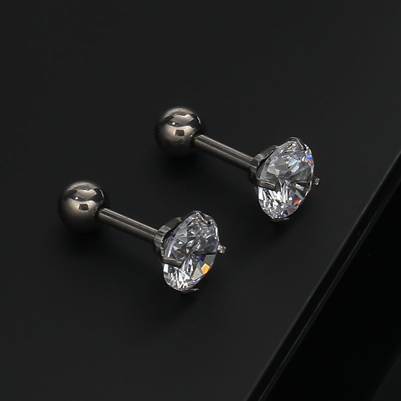 1 Pair Classic Style Solid Color Polishing Inlay Pure Titanium Zircon Ear Studs display picture 1