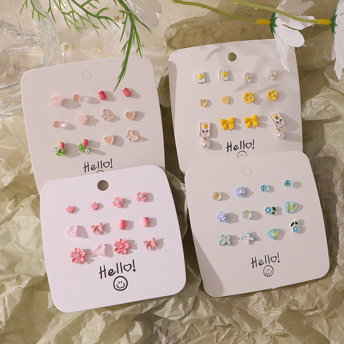 Wholesale Jewelry Cute Sweet Heart Shape Flower Butterfly Alloy Silver Plated Ear Studs display picture 1