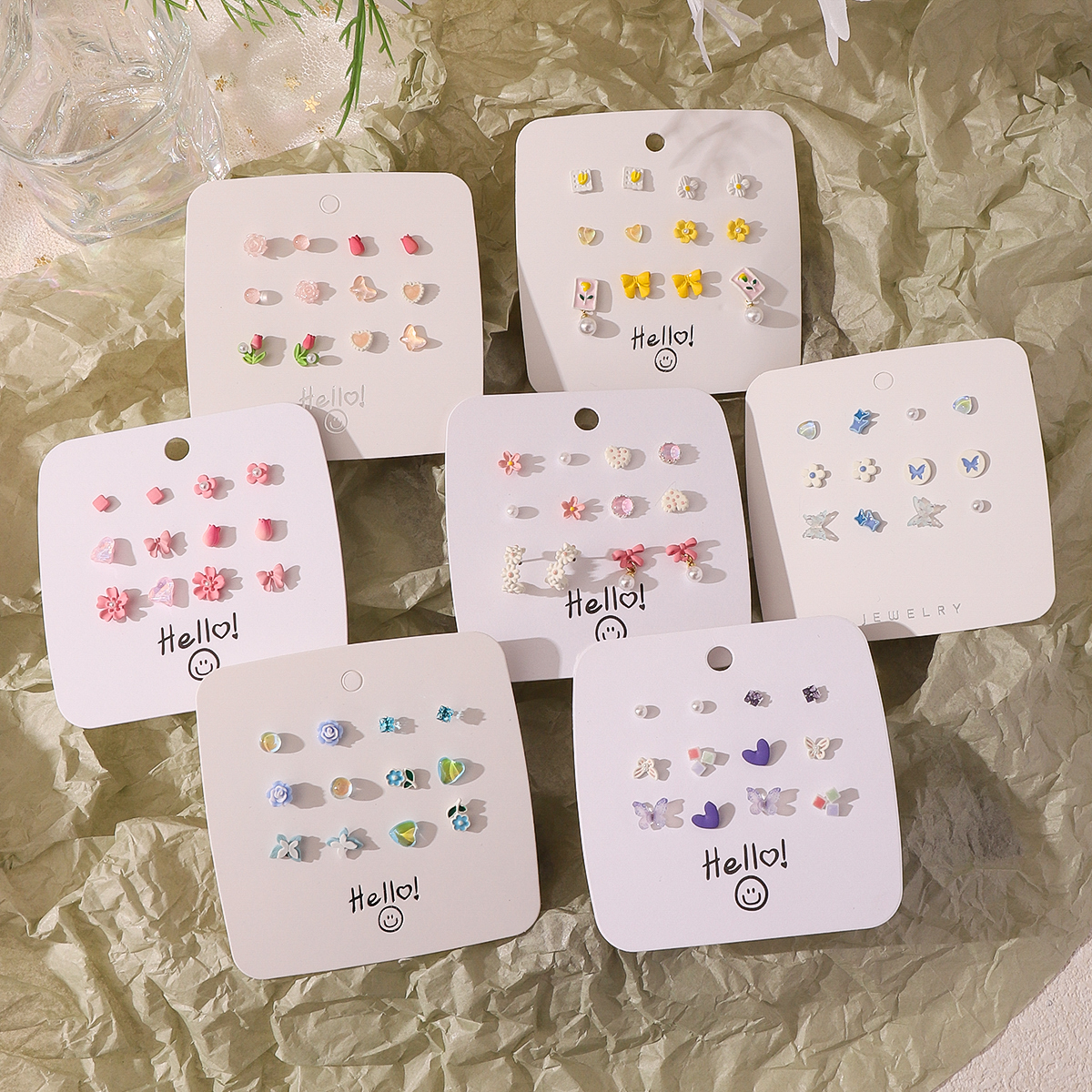 Wholesale Jewelry Cute Sweet Heart Shape Flower Butterfly Alloy Silver Plated Ear Studs display picture 3
