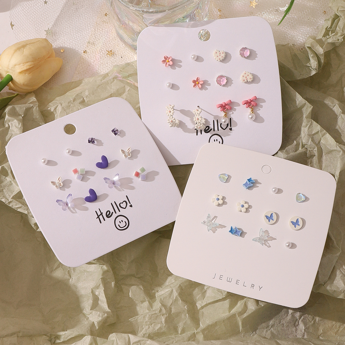 Wholesale Jewelry Cute Sweet Heart Shape Flower Butterfly Alloy Silver Plated Ear Studs display picture 2