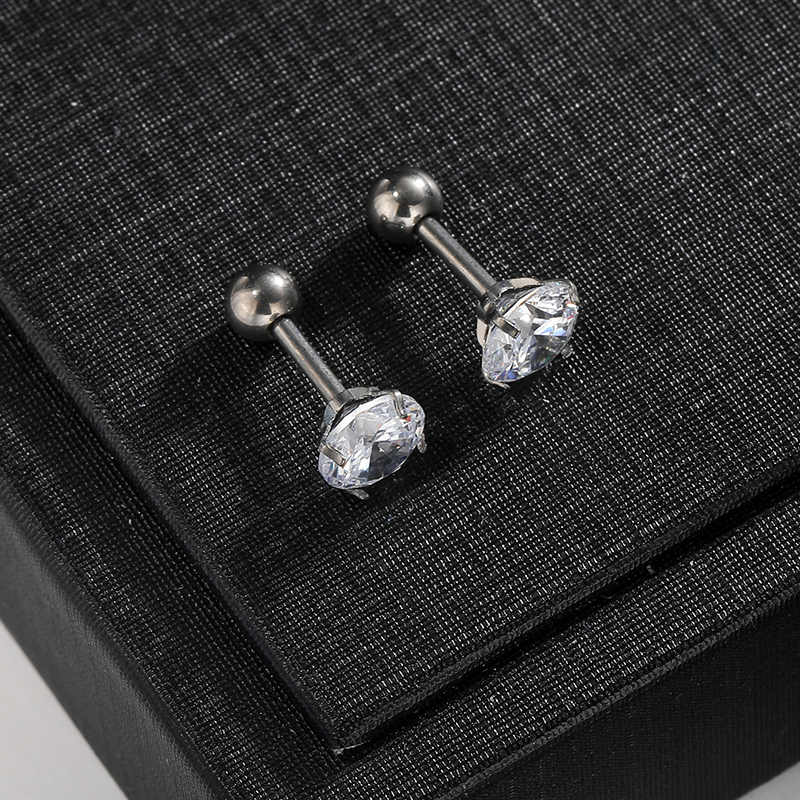 1 Pair Classic Style Solid Color Polishing Inlay Pure Titanium Zircon Ear Studs display picture 2