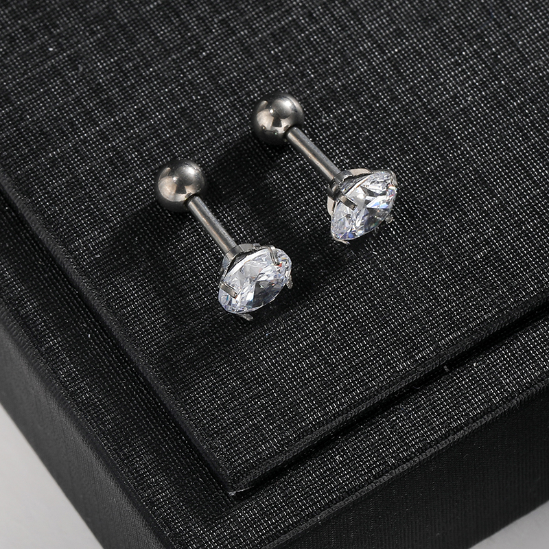 1 Pair Classic Style Solid Color Polishing Inlay Pure Titanium Zircon Ear Studs display picture 3