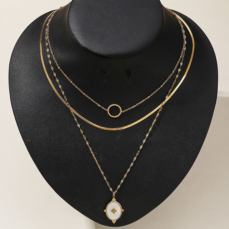 French Style Cross Rhombus Stainless Steel Patchwork Plating Inlay White Shell Double Layer Necklaces display picture 7