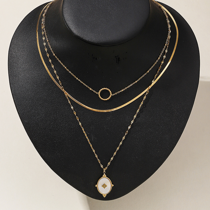 French Style Cross Rhombus Stainless Steel Patchwork Plating Inlay White Shell Double Layer Necklaces display picture 5