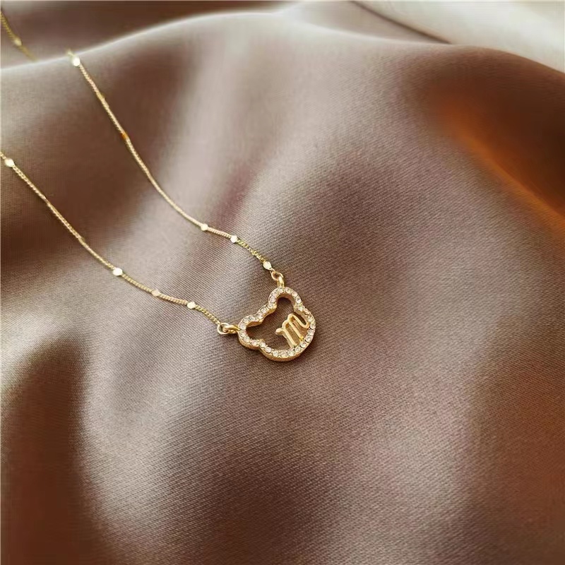 Cute Simple Style Letter Little Bear Gold Plated Artificial Rhinestones Alloy Wholesale Pendant Necklace display picture 8