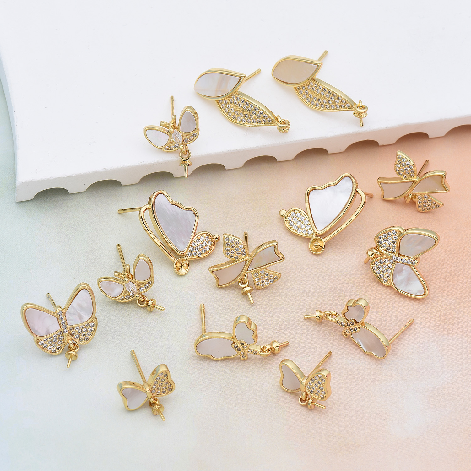 1 Pair Copper Shell Zircon Butterfly Polished Earring Findings display picture 1