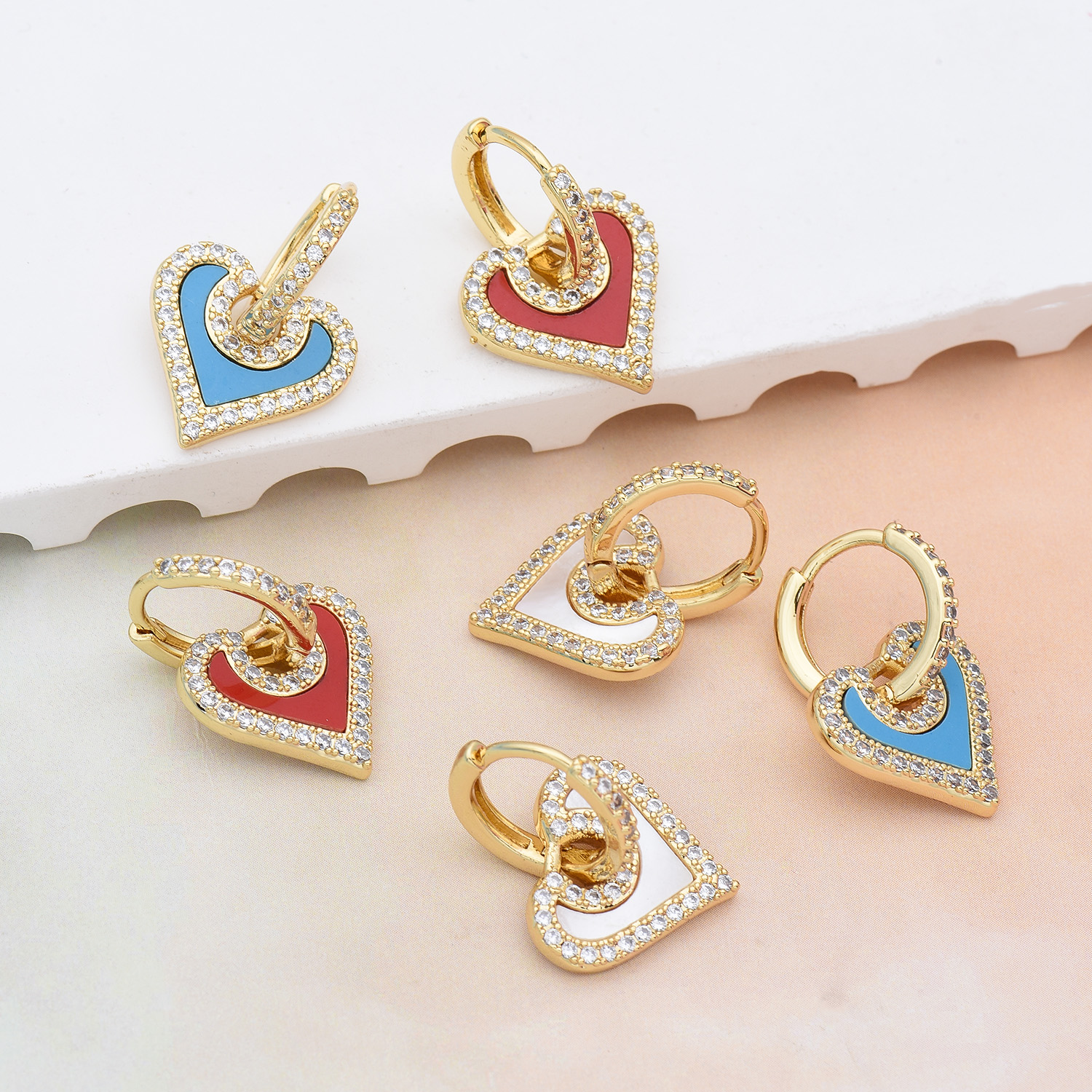 1 Pair Copper Turquoise Zircon Heart Shape Earrings Accessories Simple Style display picture 1