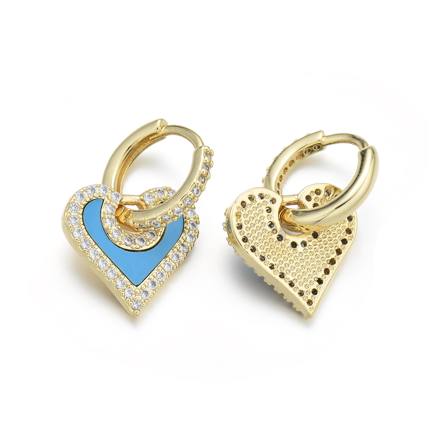 1 Pair Copper Turquoise Zircon Heart Shape Earrings Accessories Simple Style display picture 4