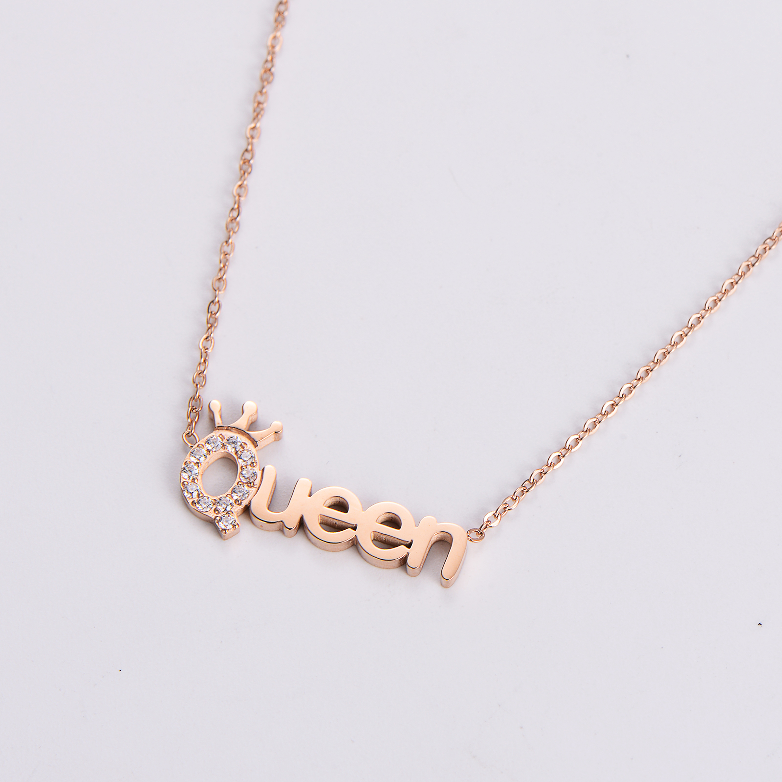 Stainless Steel 18K Gold Plated Rose Gold Plated Wedding Shiny Inlay Letter Zircon Pendant Necklace display picture 3