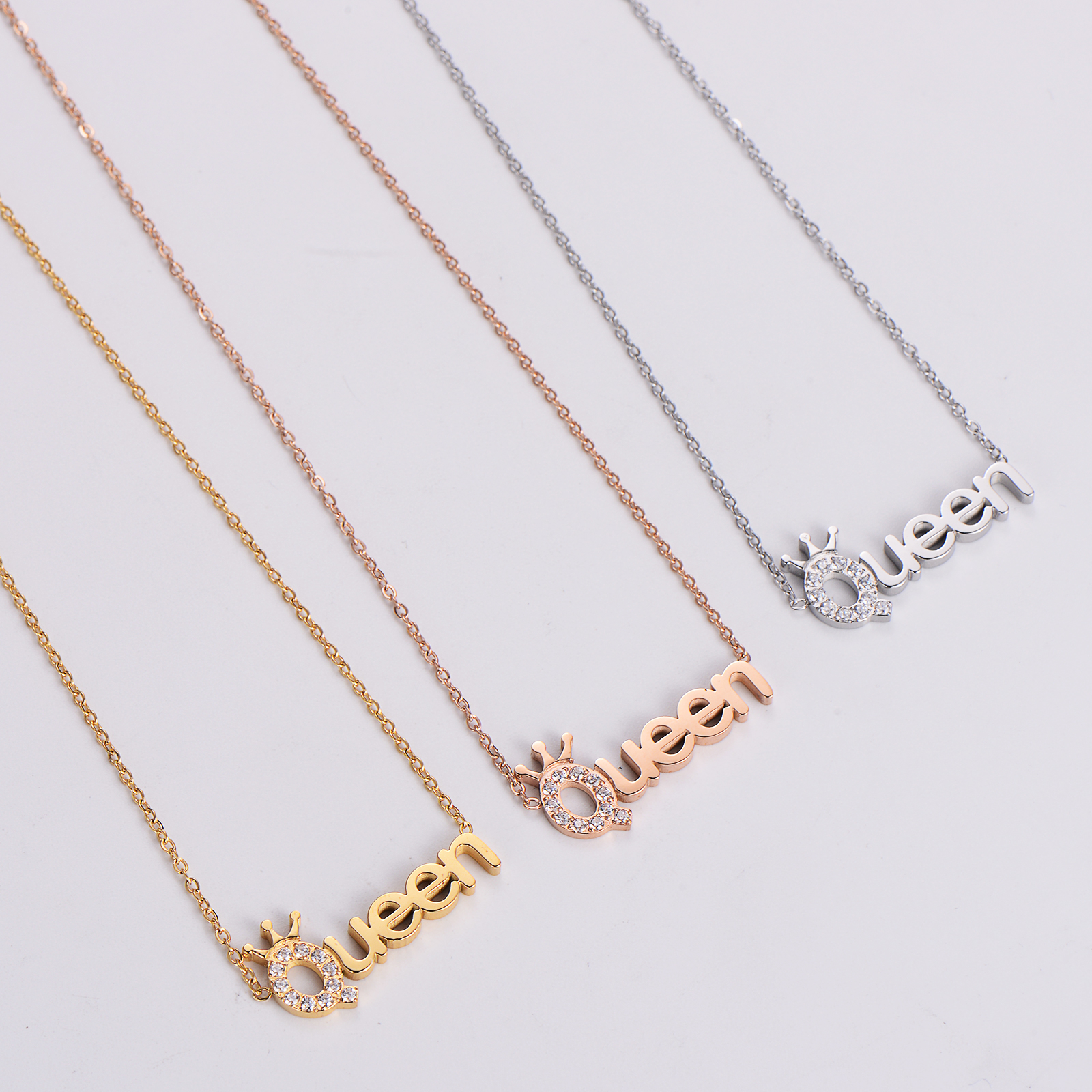 Stainless Steel 18K Gold Plated Rose Gold Plated Wedding Shiny Inlay Letter Zircon Pendant Necklace display picture 5
