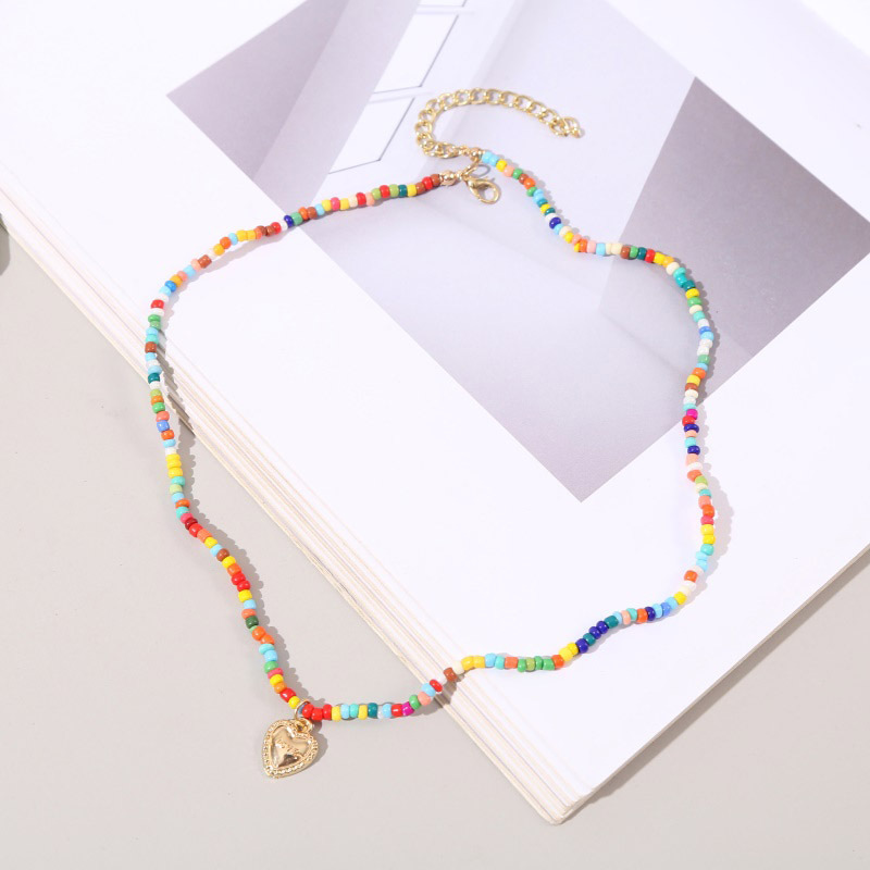 Sweet Geometric Color Block Heart Shape Alloy Beaded Plating Women's Pendant Necklace display picture 1