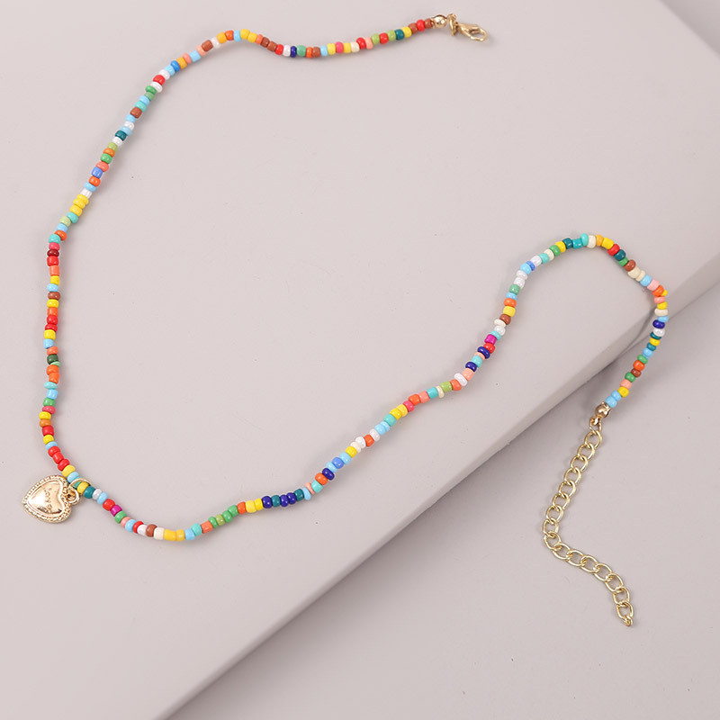 Sweet Geometric Color Block Heart Shape Alloy Beaded Plating Women's Pendant Necklace display picture 4