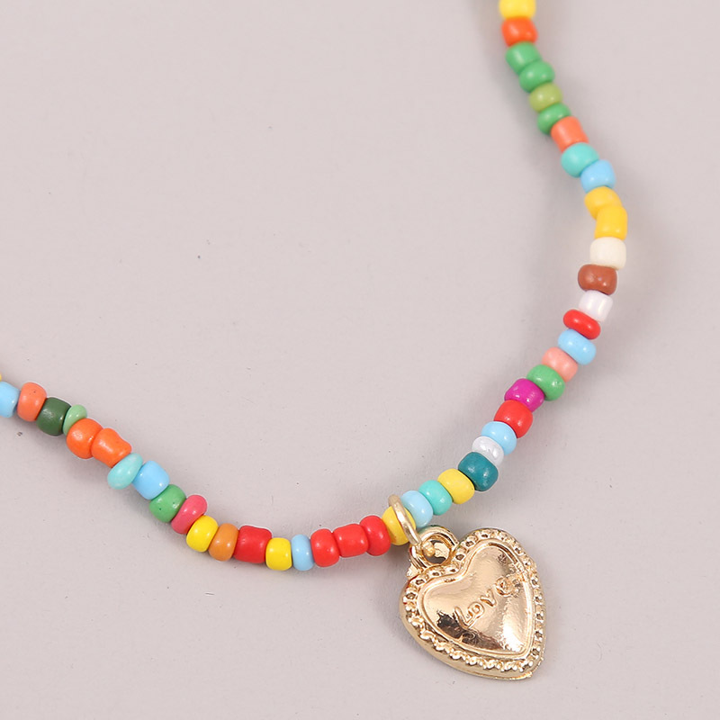Sweet Geometric Color Block Heart Shape Alloy Beaded Plating Women's Pendant Necklace display picture 5