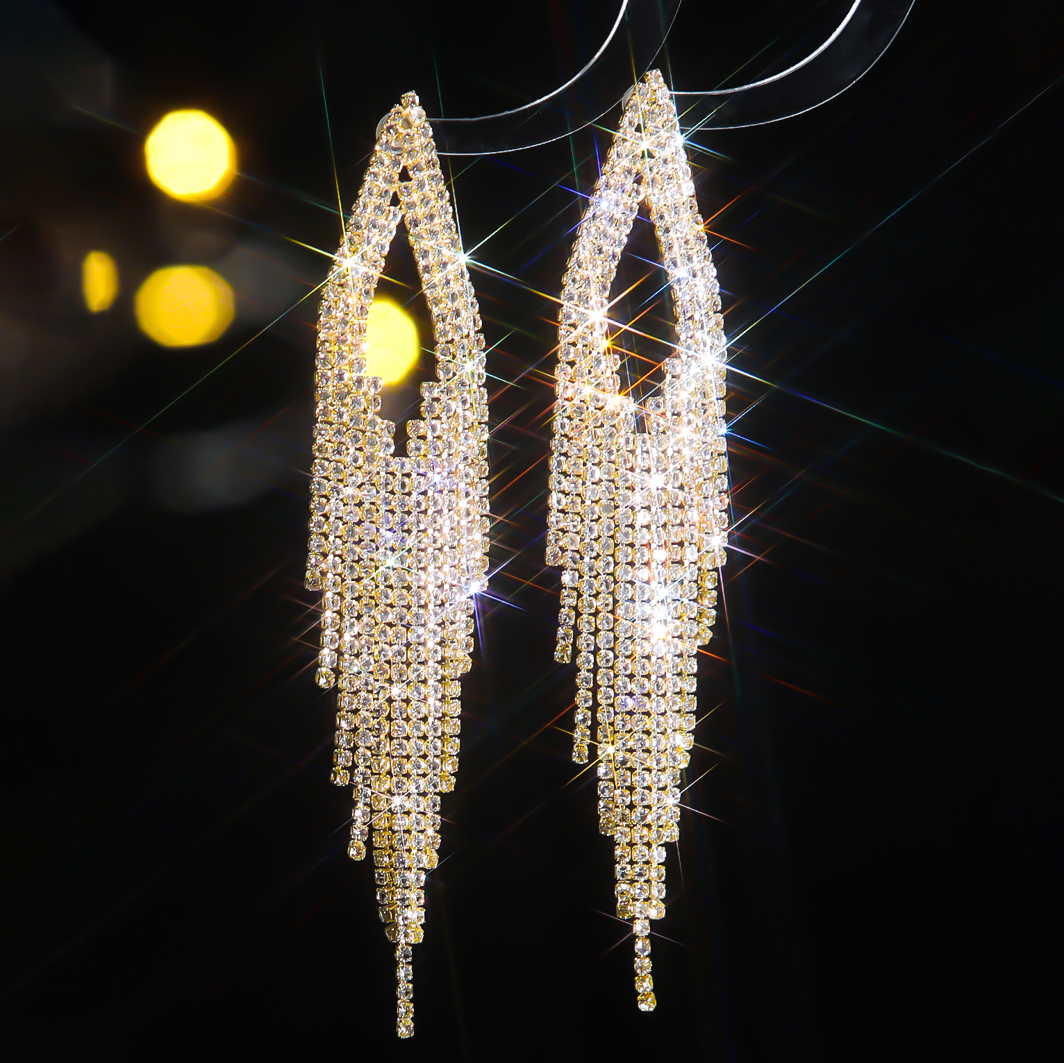 1 Pair Elegant Glam Tassel Inlay Alloy Rhinestones Drop Earrings display picture 2