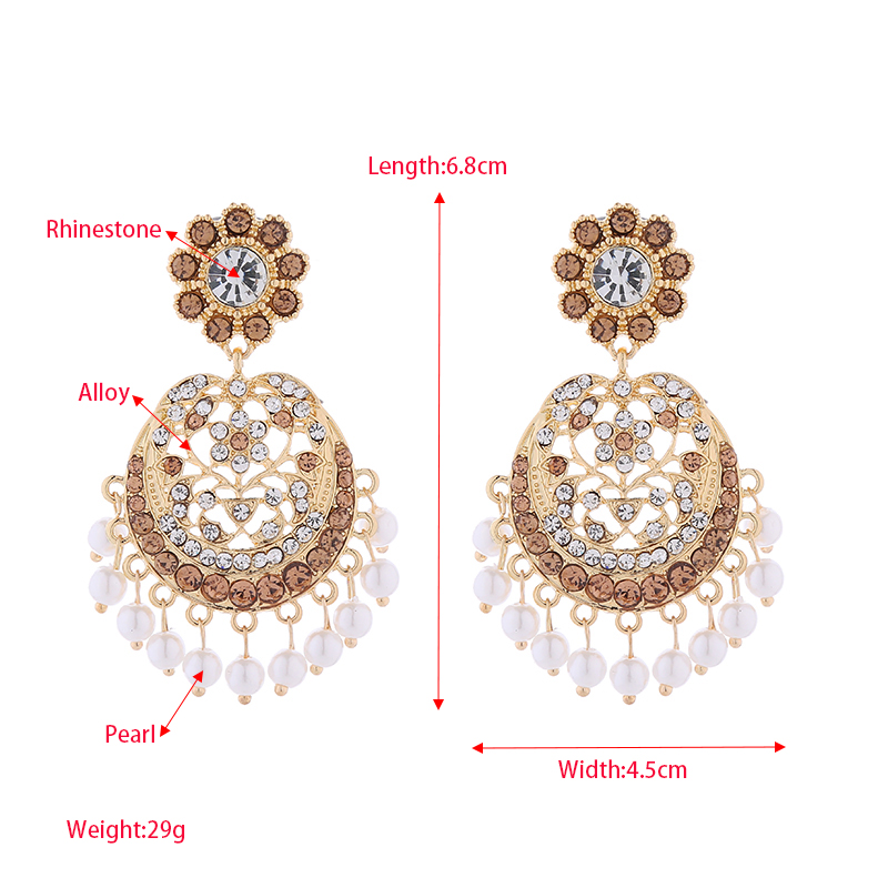 1 Pair Elegant Retro Flower Tassel Pearl Inlay Alloy Rhinestones Drop Earrings display picture 1