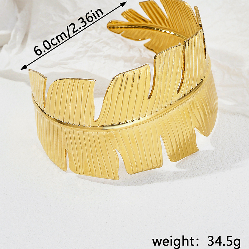 Vacation Modern Style Commute Leaf Flower Grain Stainless Steel Asymmetrical Metal Bangle display picture 17
