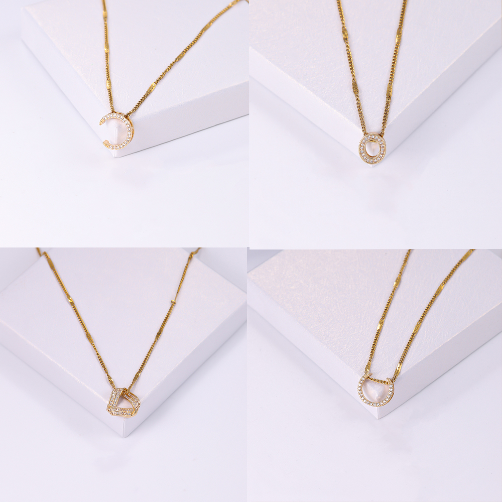 Elegant Shiny C Shape Triangle Oval Stainless Steel Copper Plating Inlay Zircon 18k Gold Plated Pendant Necklace display picture 10