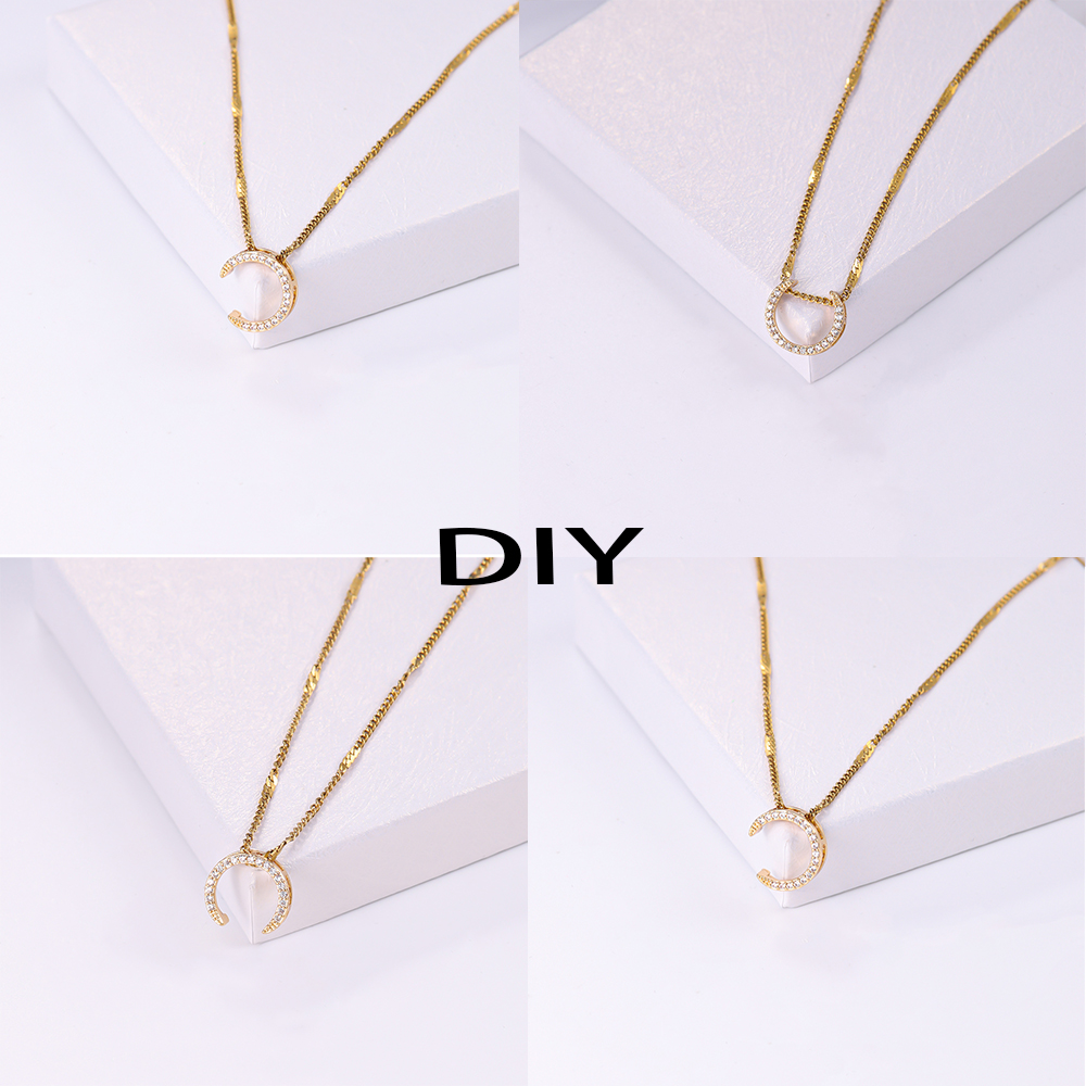 Elegant Shiny C Shape Triangle Oval Stainless Steel Copper Plating Inlay Zircon 18k Gold Plated Pendant Necklace display picture 21
