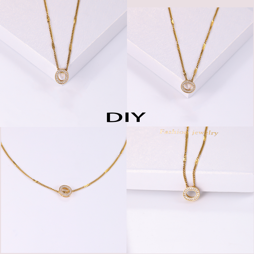 Elegant Shiny C Shape Triangle Oval Stainless Steel Copper Plating Inlay Zircon 18k Gold Plated Pendant Necklace display picture 17