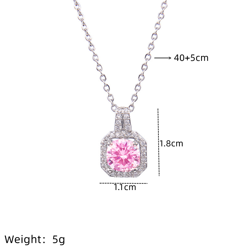 201 Stainless Steel White Gold Plated Gold Plated Classic Style Plating Inlay Square Glass Zircon Pendant Necklace display picture 2
