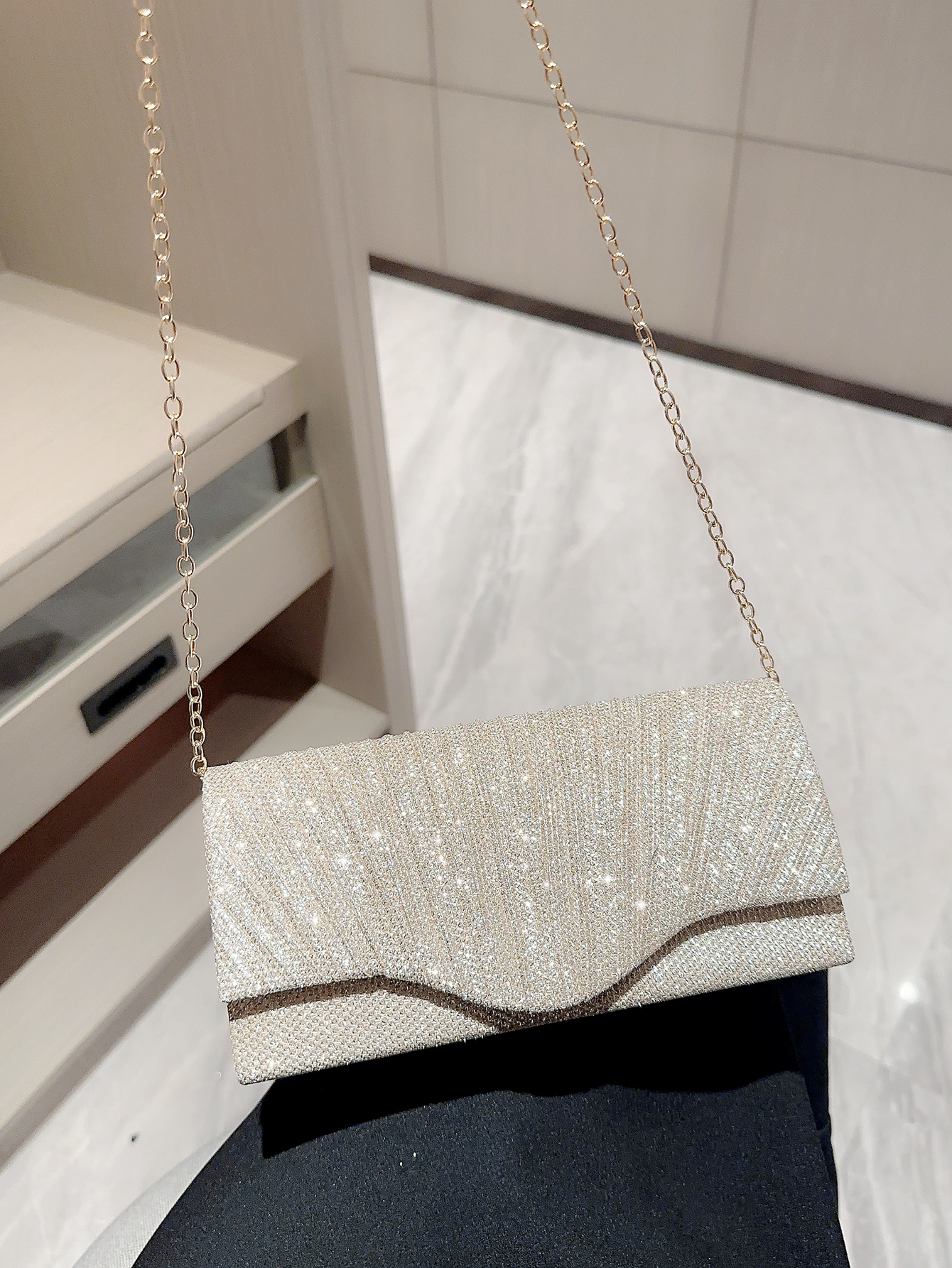 Apricot Silver Polyester Solid Color Rhinestone Square Evening Bags display picture 6
