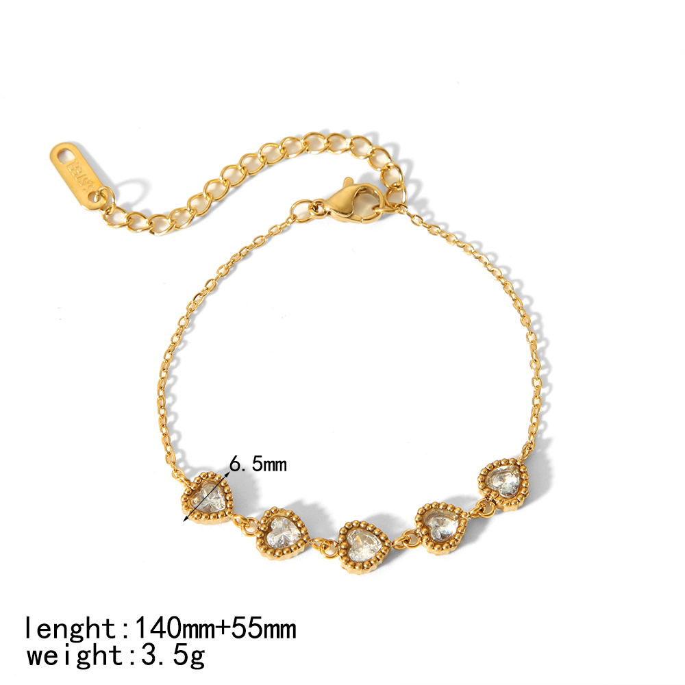 Estilo IG Estilo Simple Cuadrilátero Ronda Forma De Corazón Acero Inoxidable 304 Chapados en oro de 18k Circón Pulsera Al Mayoreo display picture 5