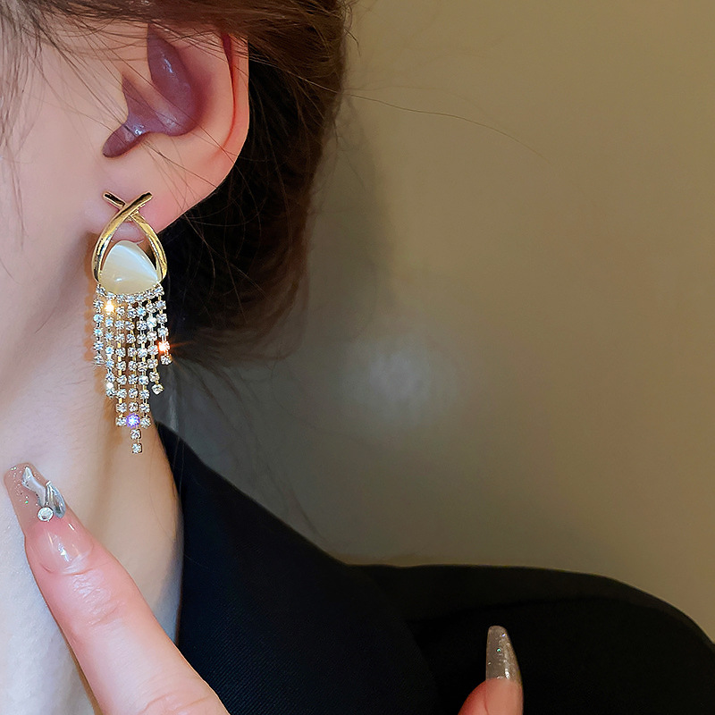 1 Pair Elegant Sweet Tassel Plating Inlay Alloy Rhinestones Opal Drop Earrings display picture 6