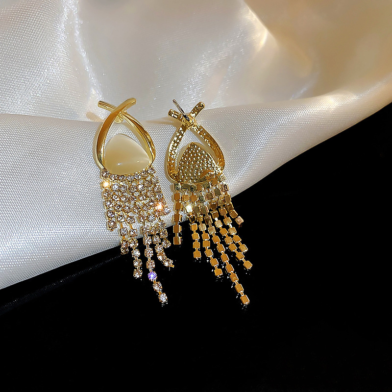 1 Pair Elegant Sweet Tassel Plating Inlay Alloy Rhinestones Opal Drop Earrings display picture 8