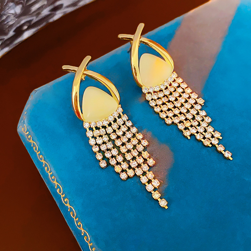 1 Pair Elegant Sweet Tassel Plating Inlay Alloy Rhinestones Opal Drop Earrings display picture 11
