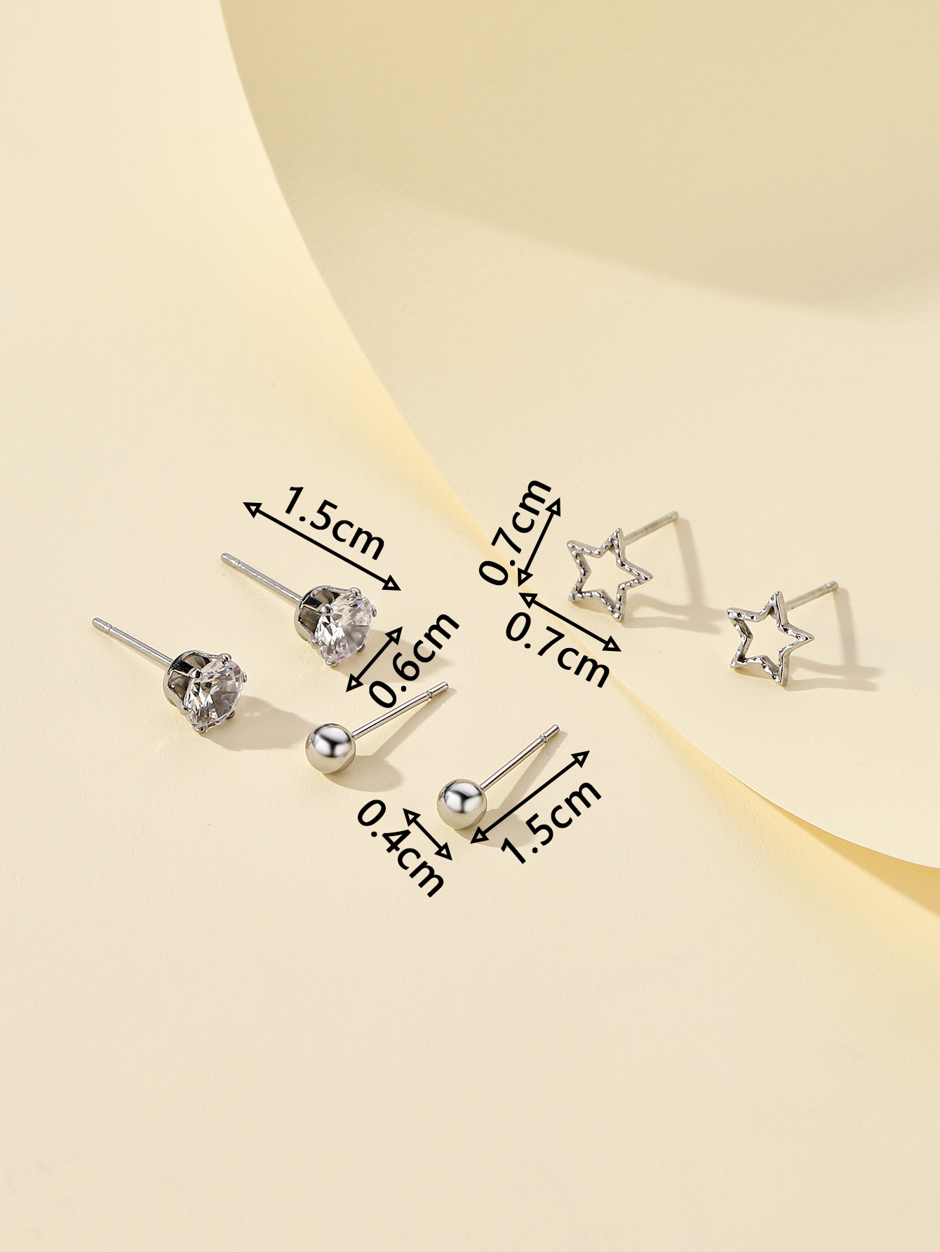 3 Pairs Elegant Simple Style Star Moon Heart Shape Stamping Polishing Stainless Steel Zircon Ear Studs display picture 3