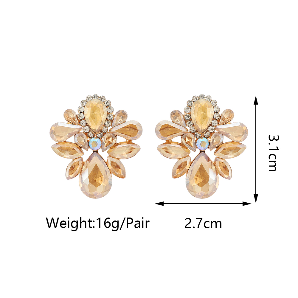 1 Pair Glam Shiny Flower Plating Inlay Alloy Glass Ear Studs display picture 1
