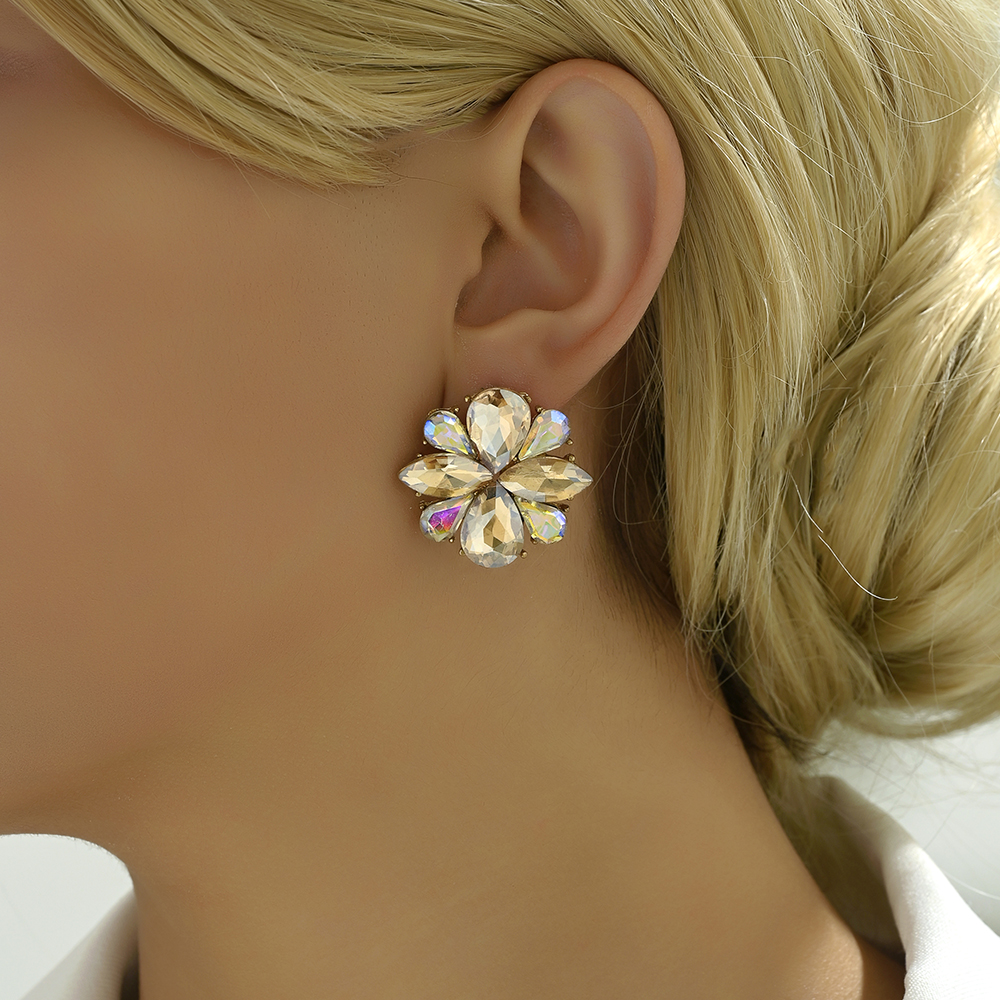 1 Pair Glam Shiny Flower Plating Inlay Alloy Glass Ear Studs display picture 4