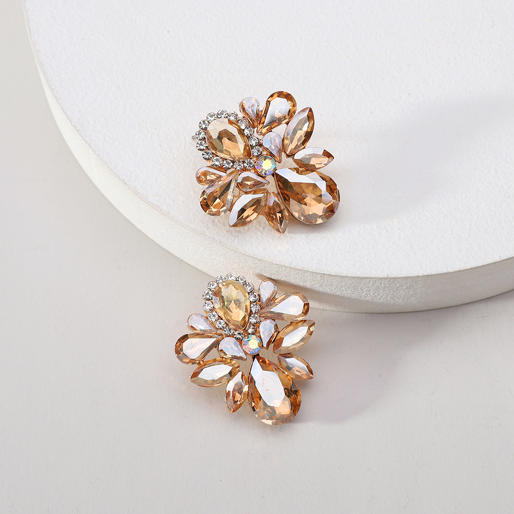 1 Pair Glam Shiny Flower Plating Inlay Alloy Glass Ear Studs display picture 5