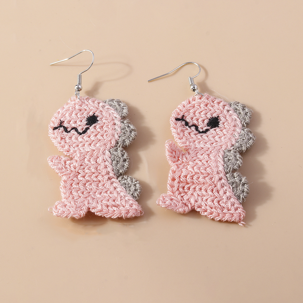 1 Pair Cute Dinosaur Alloy Knit Drop Earrings display picture 2