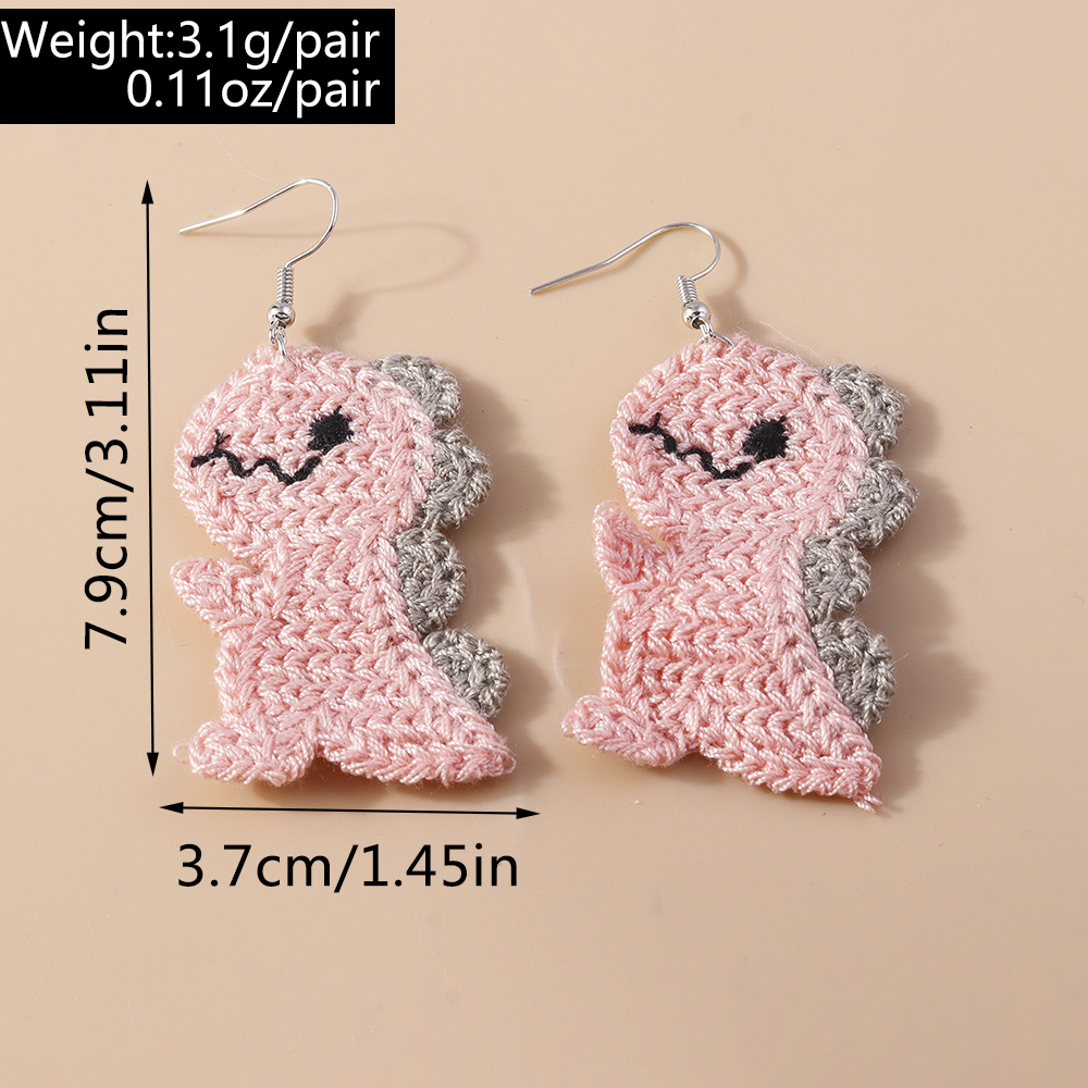 1 Pair Cute Dinosaur Alloy Knit Drop Earrings display picture 1