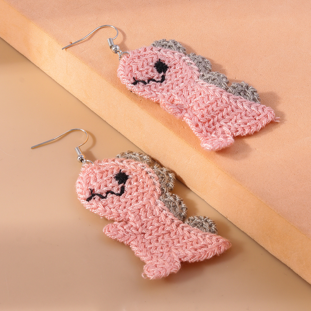 1 Pair Cute Dinosaur Alloy Knit Drop Earrings display picture 4