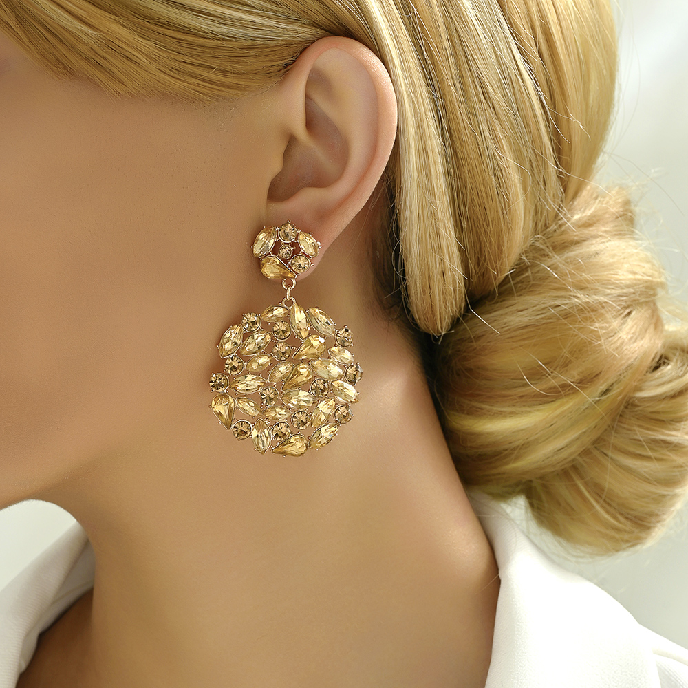 1 Pair Elegant Luxurious Geometric Plating Hollow Out Inlay Zinc Alloy Rhinestones Drop Earrings display picture 4