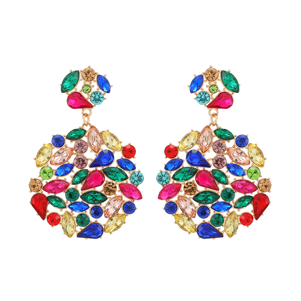 1 Pair Elegant Luxurious Geometric Plating Hollow Out Inlay Zinc Alloy Rhinestones Drop Earrings display picture 2