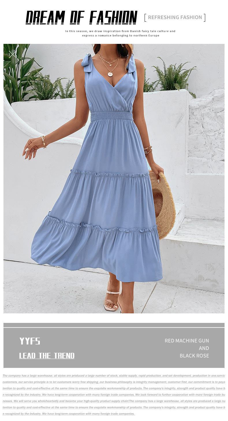 Women's Regular Dress Elegant V Neck Lettuce Trim Sleeveless Solid Color Midi Dress Daily Street display picture 1