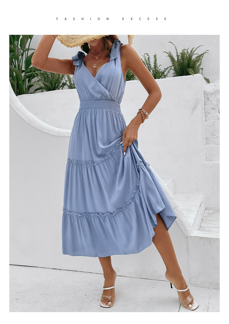 Women's Regular Dress Elegant V Neck Lettuce Trim Sleeveless Solid Color Midi Dress Daily Street display picture 2