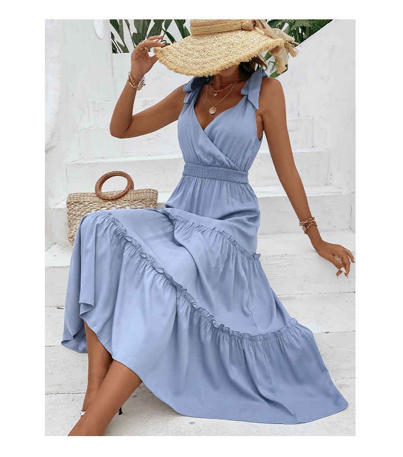 Women's Regular Dress Elegant V Neck Lettuce Trim Sleeveless Solid Color Midi Dress Daily Street display picture 4