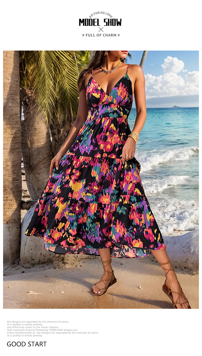 Women's Regular Dress Elegant Classic Style V Neck Backless Sleeveless Printing Maxi Long Dress Daily display picture 4
