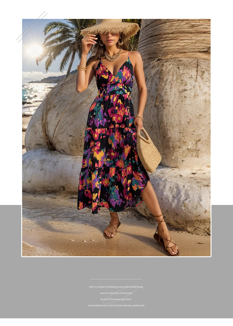 Women's Regular Dress Elegant Classic Style V Neck Backless Sleeveless Printing Maxi Long Dress Daily display picture 5