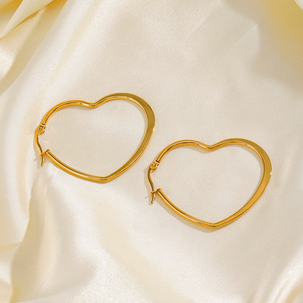 1 Pair Simple Style Heart Shape Flower Plating 304 Stainless Steel Hoop Earrings display picture 4